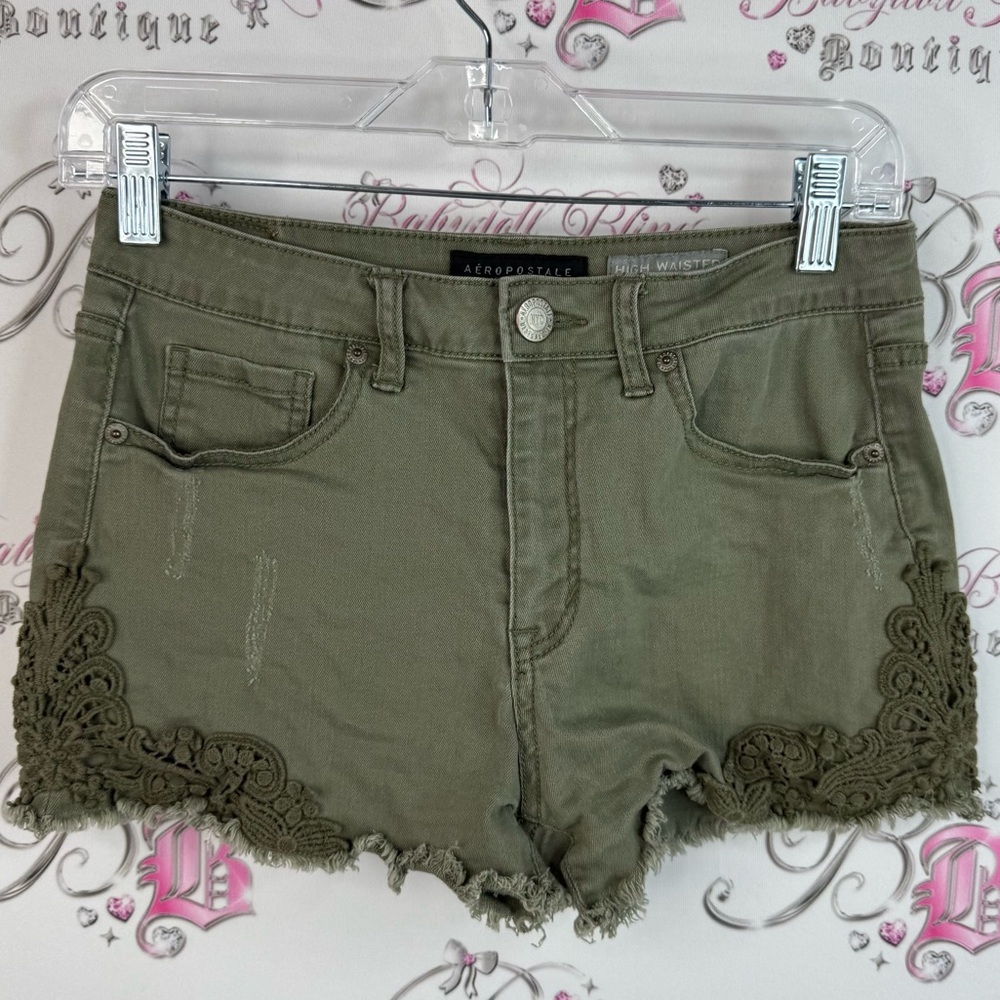 Aeropostale shorts high waisted shorty green crochet Olive Lace Trim Jean Shorts